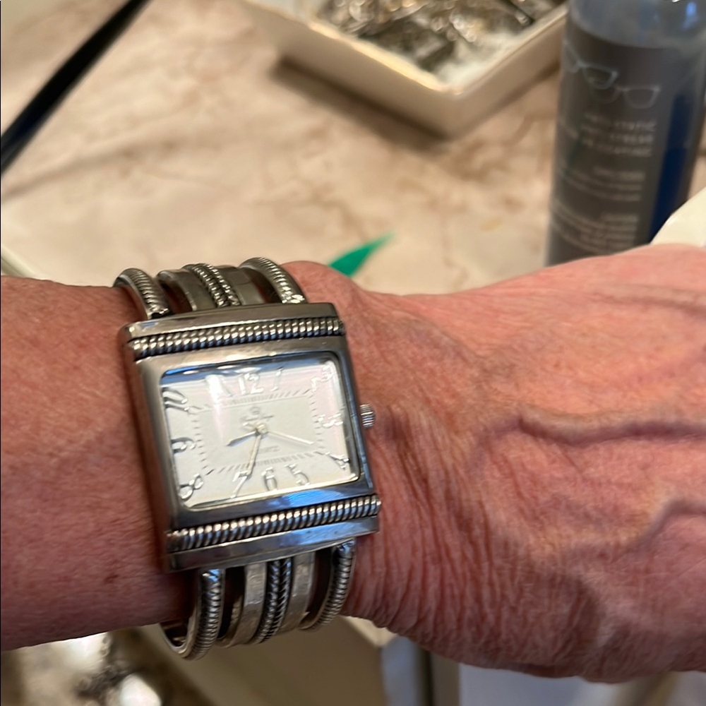 Vintage Brighton Cuff Silver Rectangular Watch Wi… - image 1